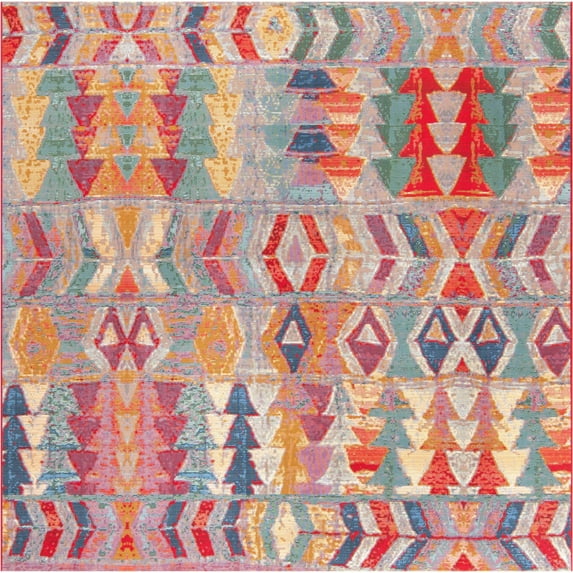 Unique Loom Outdoor Modern Collection Area Rug - Tamarindo (7' 10" Square Multi/Burgundy)