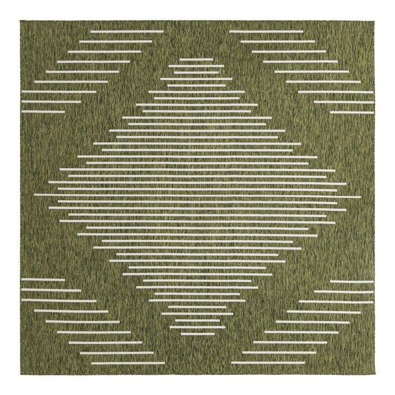 Unique Loom Outdoor Modern Collection Area Rug - Tambor (10' 8" Square Green/Ivory)
