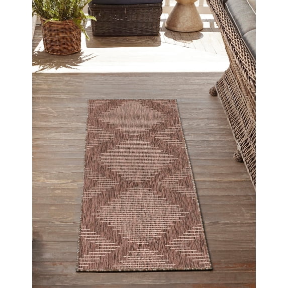 Unique Loom Outdoor Modern Collection Area Rug - Tambor (2' 7" x 8' Runner Brown/Ivory)