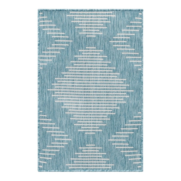 Unique Loom Outdoor Modern Collection Area Rug - Tambor (2' x 3' Rectangle Light Aqua/Ivory)