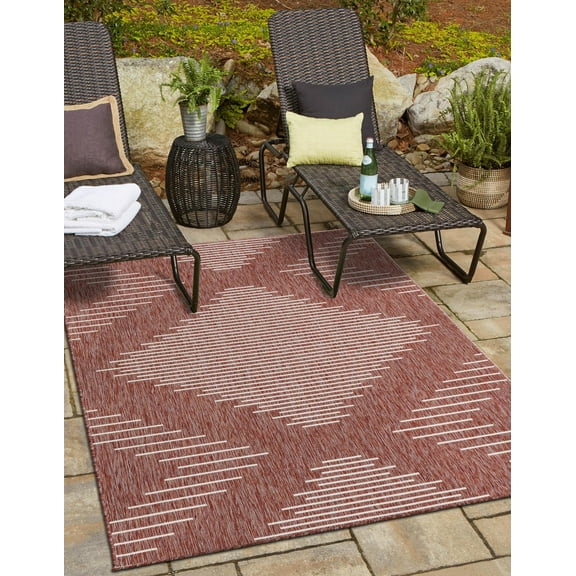 Unique Loom Outdoor Modern Collection Area Rug - Tambor (2' x 3' Rectangle Rust Red/Ivory)