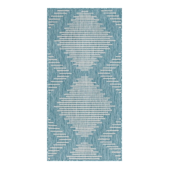 Unique Loom Outdoor Modern Collection Area Rug - Tambor (2' x 4' 1" Runner Light Aqua/Ivory)