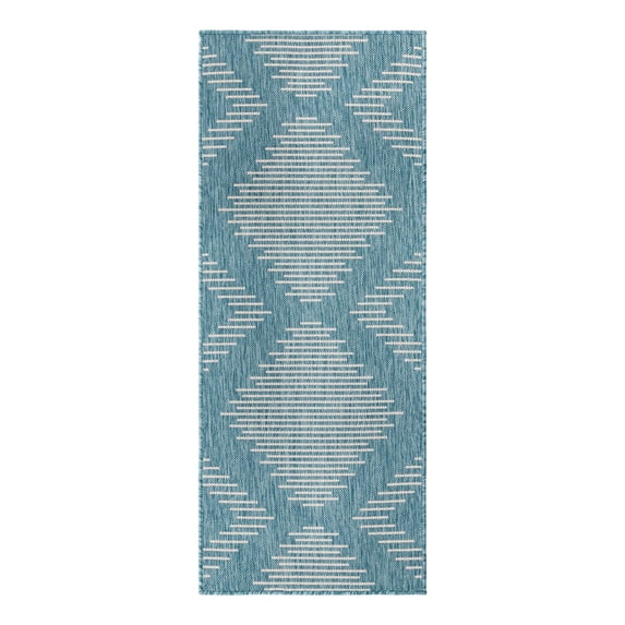 Unique Loom Outdoor Modern Collection Area Rug - Tambor (2' x 5' 3" Runner Light Aqua/Ivory)
