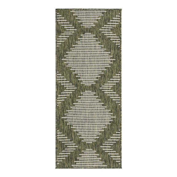 Unique Loom Outdoor Modern Collection Area Rug - Tambor (2' x 5' Runner Green/Ivory)