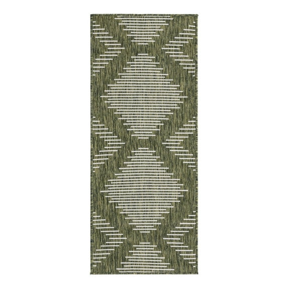 Unique Loom Outdoor Modern Collection Area Rug - Tambor (2' x 5' Runner Green/Ivory)
