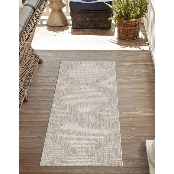 Unique Loom Outdoor Modern Collection Area Rug - Tambor (2' x 6' Runner Gray/Ivory)