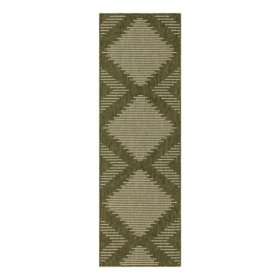 Unique Loom Outdoor Modern Collection Area Rug - Tambor (2' x 8' Runner Green/Ivory)