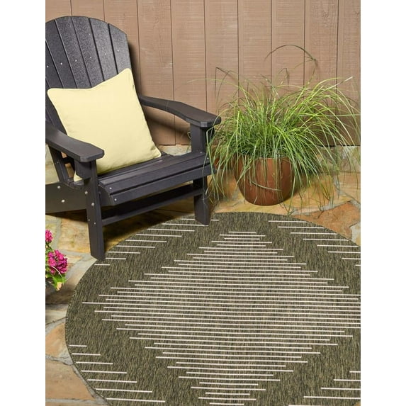 Unique Loom Outdoor Modern Collection Area Rug - Tambor (3' 3" Round Green/Ivory)