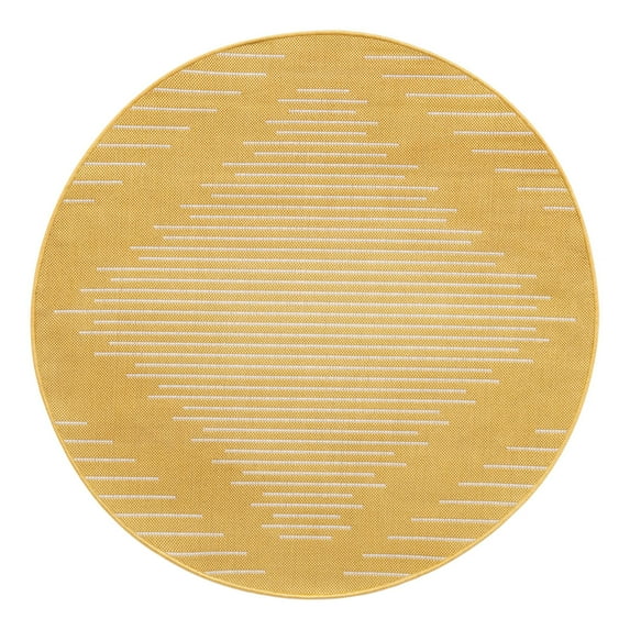 Unique Loom Outdoor Modern Collection Area Rug - Tambor (3' 3" Round Yellow/Ivory)