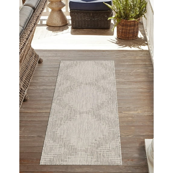 Unique Loom Outdoor Modern Collection Area Rug - Tambor (3' 3" x 12' Runner Gray/Ivory)