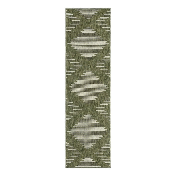 Unique Loom Outdoor Modern Collection Area Rug - Tambor (3' 3" x 12' Runner Green/Ivory)