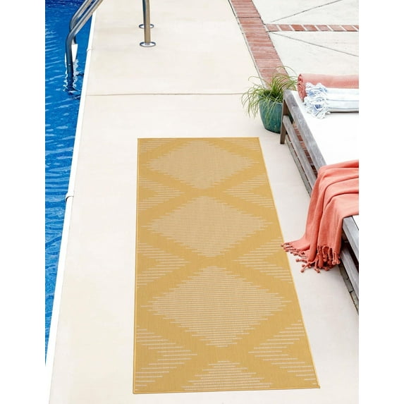 Unique Loom Outdoor Modern Collection Area Rug - Tambor (3' 3" x 12' Runner Yellow/Ivory)