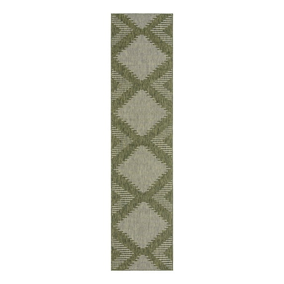 Unique Loom Outdoor Modern Collection Area Rug - Tambor (3' 3" x 14' 1" Runner Green/Ivory)