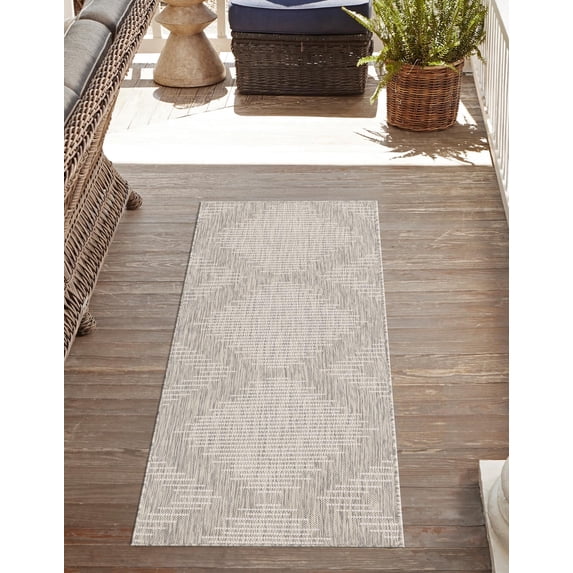 Unique Loom Outdoor Modern Collection Area Rug - Tambor (3' 3" x 14' Runner Gray/Ivory)