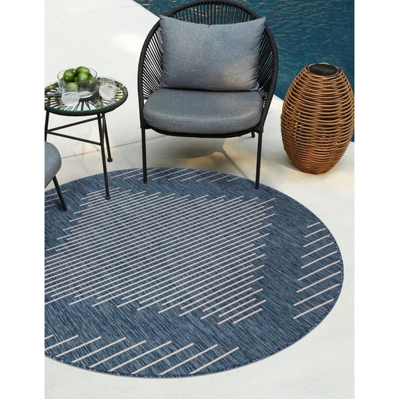 Unique Loom Outdoor Modern Collection Area Rug - Tambor (4' Round Blue/Ivory)
