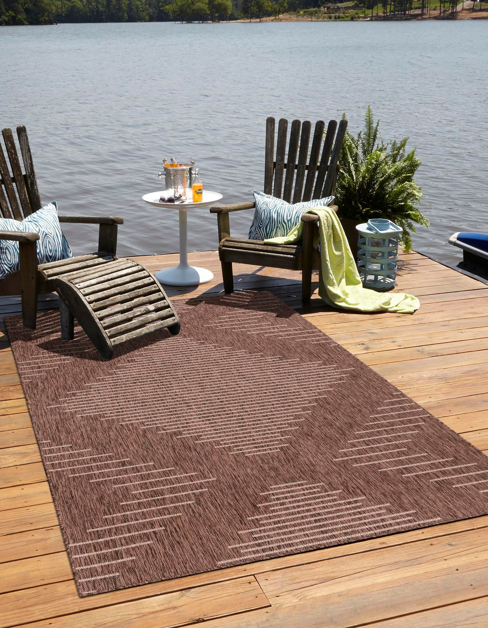 Brown and Ivory Woven Outdoor Rectangle Area Rug 4' x 6'