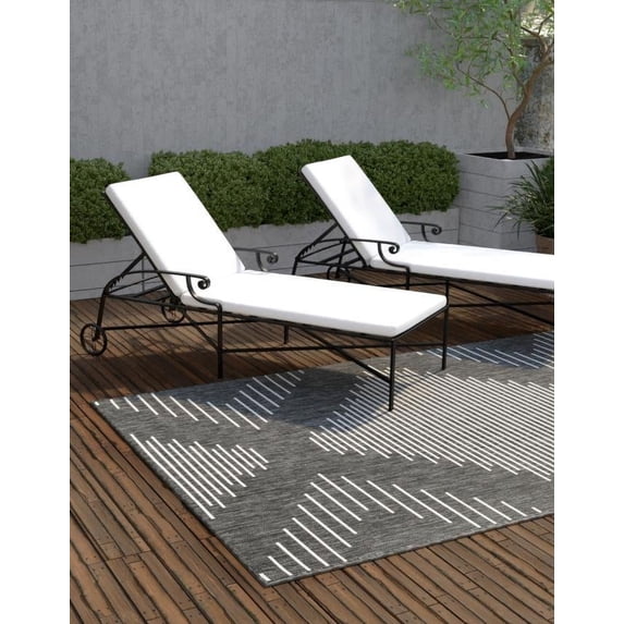 Unique Loom Outdoor Modern Collection Area Rug - Tambor (4' x 6' Rectangle Charcoal Gray/Ivory)