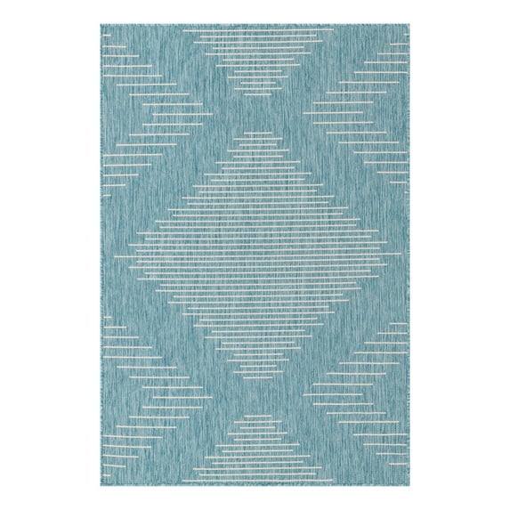 Unique Loom Outdoor Modern Collection Area Rug - Tambor (4' x 6' Rectangle Light Aqua/Ivory)