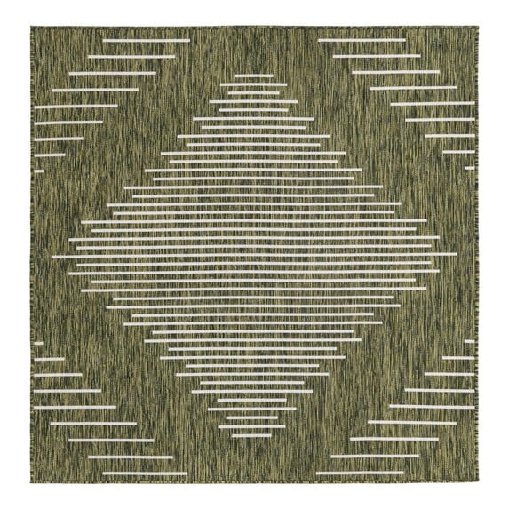 Unique Loom Outdoor Modern Collection Area Rug - Tambor (5' 3" Square Green/Ivory)