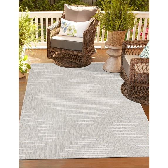 Unique Loom Outdoor Modern Collection Area Rug - Tambor (5' 3" x 7' 1" Rectangle Gray/Ivory)