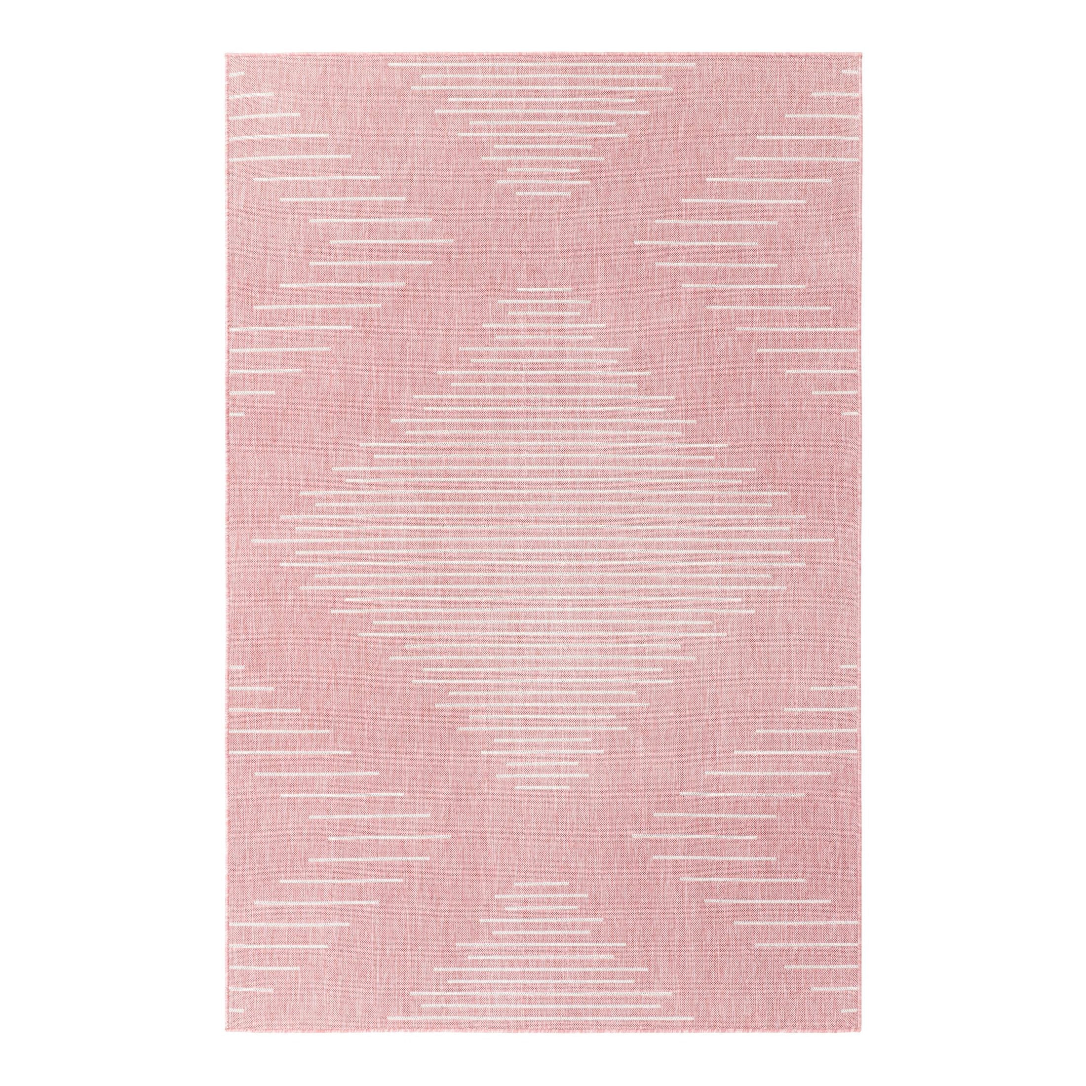 Ivory and Pink Rectangular Outdoor Synthetic Area Rug