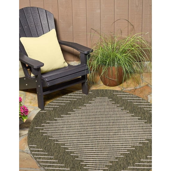 Unique Loom Outdoor Modern Collection Area Rug - Tambor (6' Round Green/Ivory)