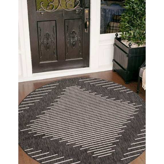 Unique Loom Outdoor Modern Collection Area Rug - Tambor (7' 10" Round Charcoal Gray/Ivory)