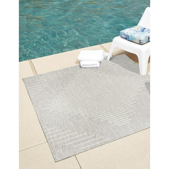 Unique Loom Outdoor Modern Collection Area Rug - Tambor (7' 10" Square Gray/Ivory)