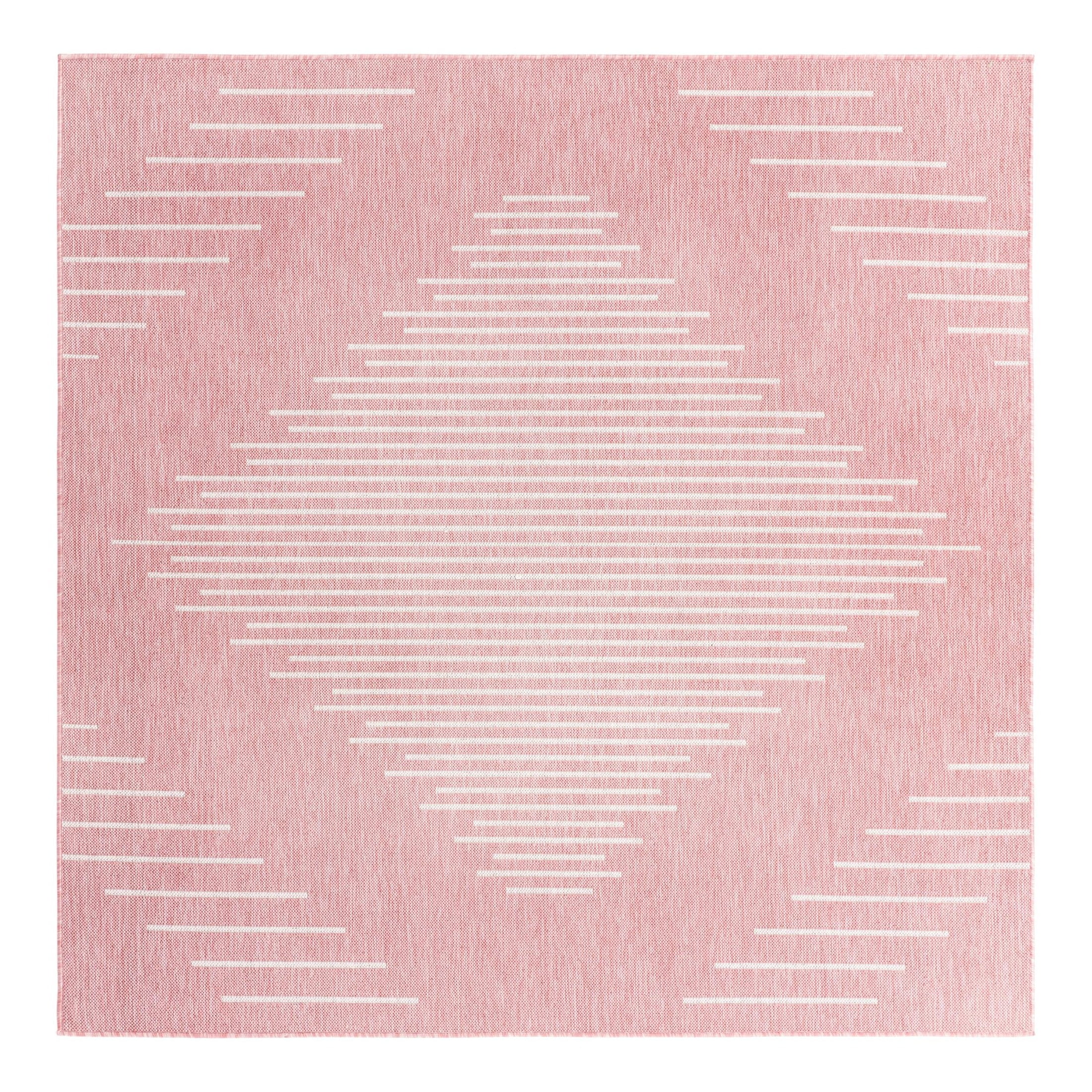 Pink and Ivory Square Outdoor Synthetic Area Rug