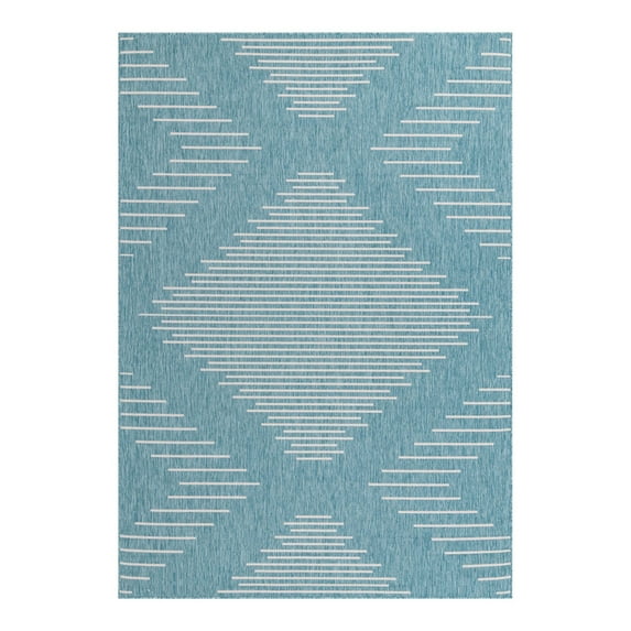 Unique Loom Outdoor Modern Collection Area Rug - Tambor (7' x 10' Rectangle Light Aqua/Ivory)