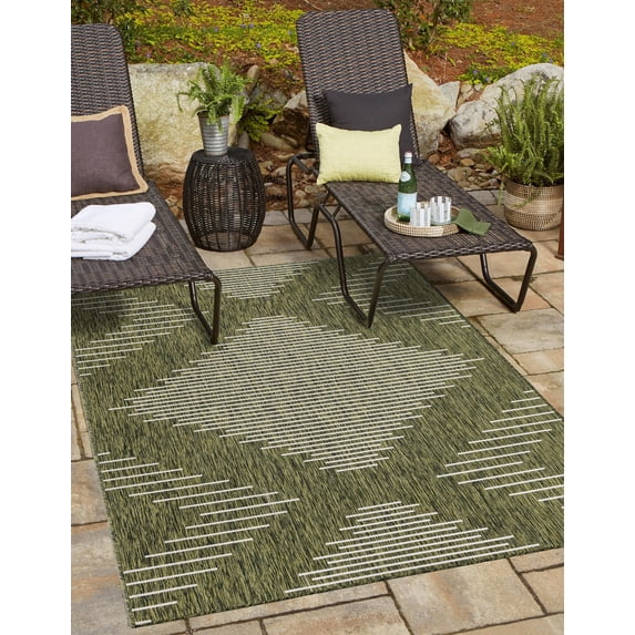 Unique Loom Outdoor Modern Collection Area Rug - Tambor (9' x 12' Rectangle Green/Ivory)