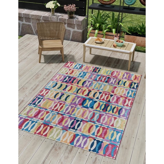 Unique Loom Outdoor Modern Collection Area Rug - Tiles (4' 1" x 6' 1" Rectangle Multi/Blue)