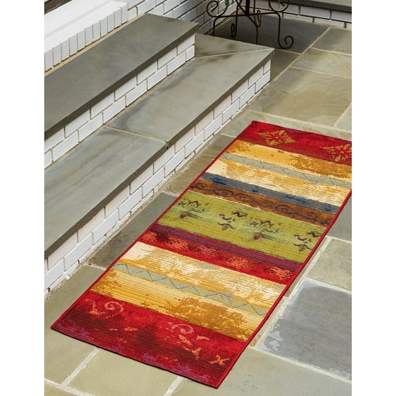 Unique Loom Outdoor Modern Collection Area Rug - Traditional (2' x 5' Runner Multi/Gold)