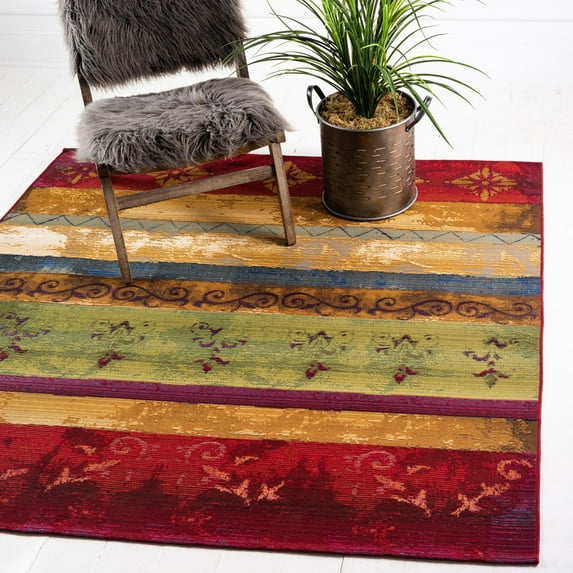 Unique Loom Outdoor Modern Collection Area Rug - Traditional (6' 1" Square Multi/Gold)