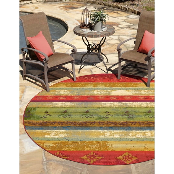 Unique Loom Outdoor Modern Collection Area Rug - Traditional (8' Round Multi/Gold)