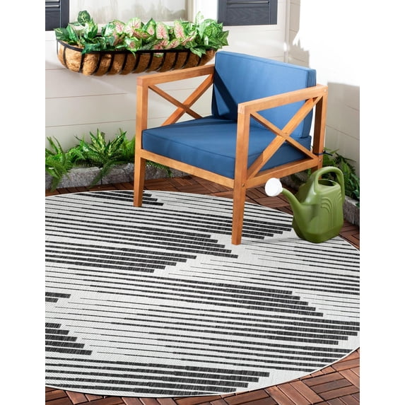 Unique Loom Outdoor Modern Collection Area Rug - Umbra (12' Round Black and White)