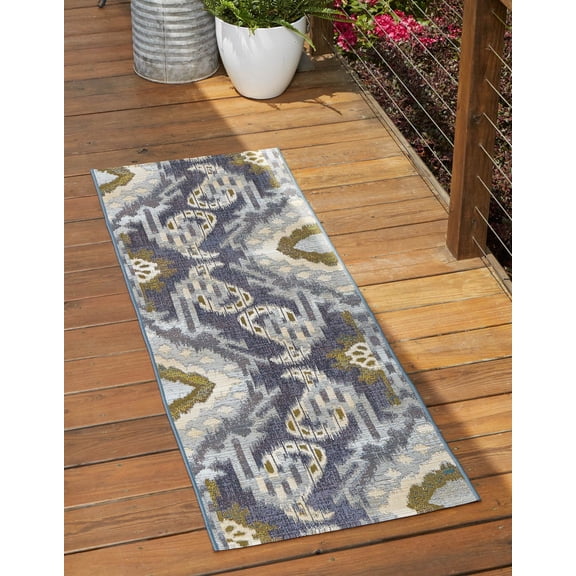 Unique Loom Outdoor Modern Collection Area Rug - Union (2' 7" x 7' Runner Blue/Navy Blue)