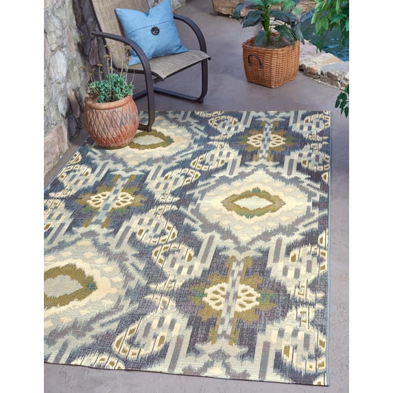 Unique Loom Outdoor Modern Collection Area Rug - Union (4' 1" x 6' 1" Rectangle Blue/Navy Blue)