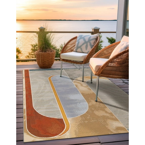 Unique Loom Outdoor Modern Collection Area Rug - Vivid (5' 3" x 8' Rectangle Multi/Brown)