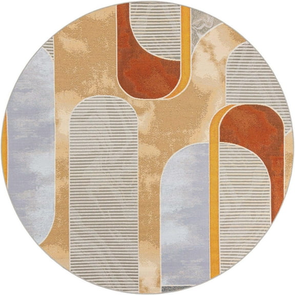 Unique Loom Outdoor Modern Collection Area Rug - Vivid (7' 10" Round Multi/Brown)