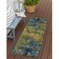 Unique Loom Outdoor Modern Collection Area Rug - Vortex (2' 7" x 5' 3" Runner Blue/Beige)