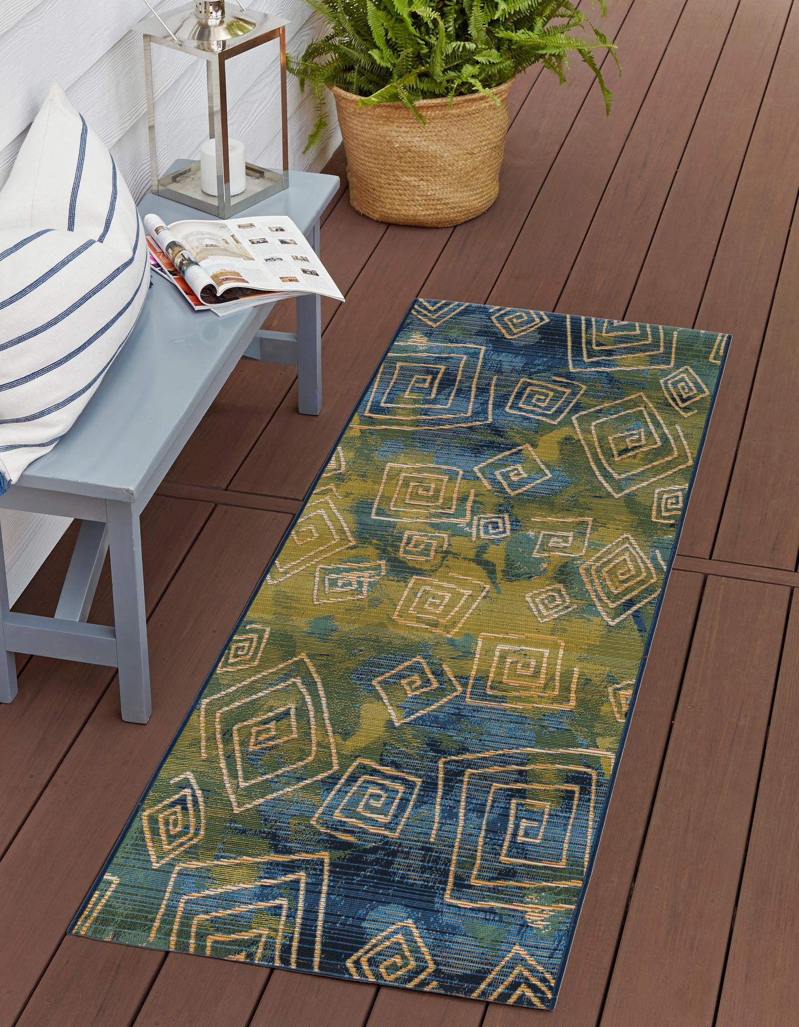 Unique Loom Outdoor Modern Collection Area Rug - Vortex (2' x 6' 1 ...