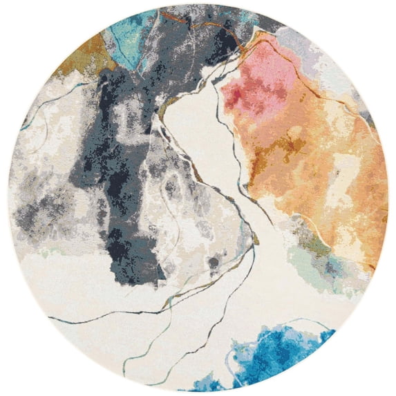 Unique Loom Outdoor Modern Collection Area Rug - Watercolor (7' 10" Round Multi/Black)
