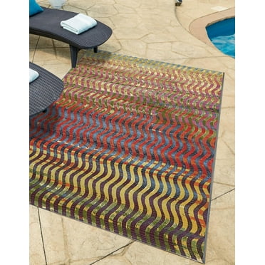 Unique Loom Outdoor Modern Collection Area Rug - Wavy (2' 2" x 3' 1" Rectangle Multi/Beige)