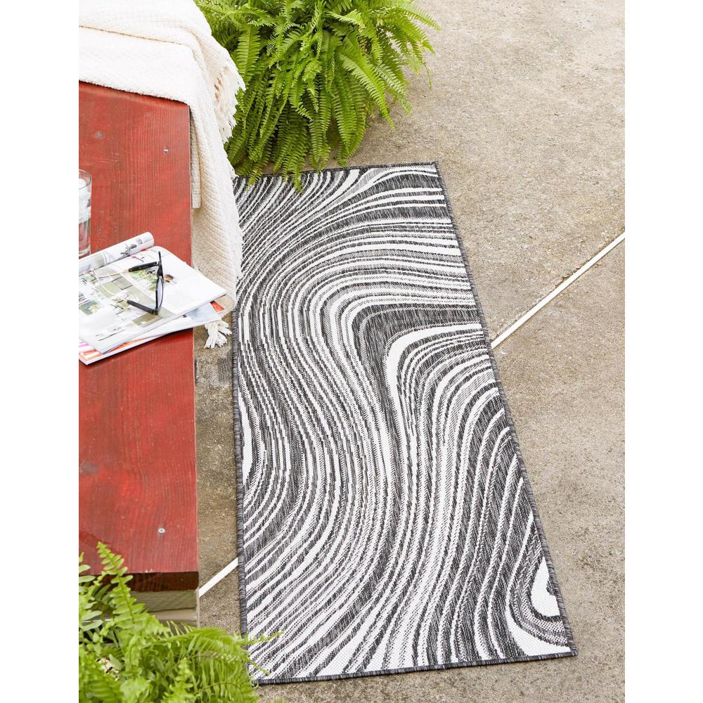 Unique Loom Outdoor Pool Rug, Charocal (2' 0 x 6' 0)