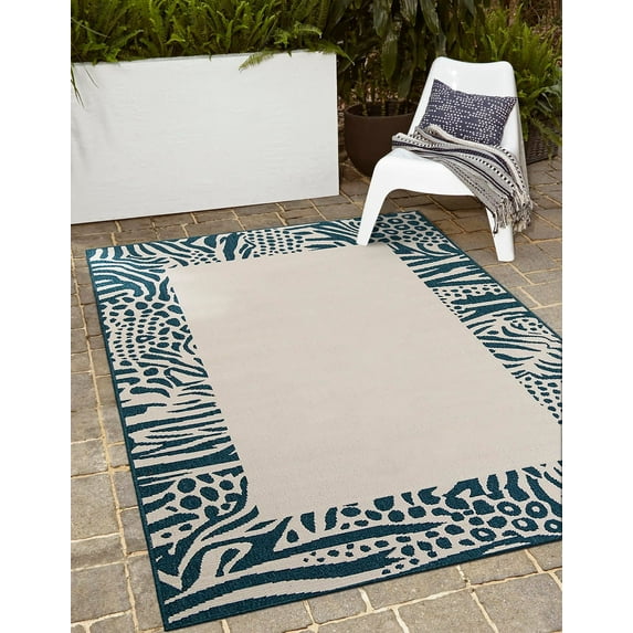 Unique Loom Outdoor Safari Collection Area Rug - Serengeti (10' x 14' 1" Rectangle Ivory/Blue)