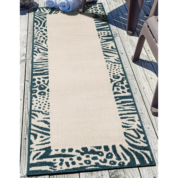 Unique Loom Outdoor Safari Collection Area Rug - Serengeti (2' x 5' 1" Runner Ivory/Blue)