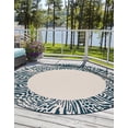 thumbnail image 1 of Unique Loom Outdoor Safari Collection Area Rug - Serengeti (4' 1" Round Ivory/Blue), 1 of 8
