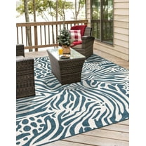 Unique Loom Outdoor Safari Collection Area Rug - Savanna (7' 10" Square Navy Blue and Ivory/Ivory)