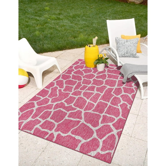 Unique Loom Outdoor Safari Collection Area Rug - Giraffe (2' x 3' Rectangle Magenta/Ivory)